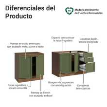 Kit 2 Muebles De Cocina Madesa Vik 200cm Sin Lavadero MV - Marrón y Verde - Ver 4