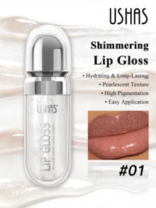 USHAS 闪亮珠光唇釉，滋养柔滑质地，镜面妆效，持久易涂抹，速干不粘腻，闪耀液体唇膏，适合派对、节日和日常妆容，圣诞节、情人节礼物之选。 - #01 - 查看 2