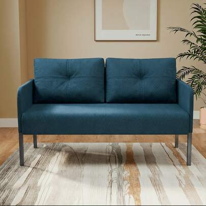 Petit canapé 2 places Fabulcozy avec dossier haut confortable et pieds en métal, 110 cm, canapé d'angle/canapé deux places, canapé moderne pour salon, chambre et balcon/terrasse