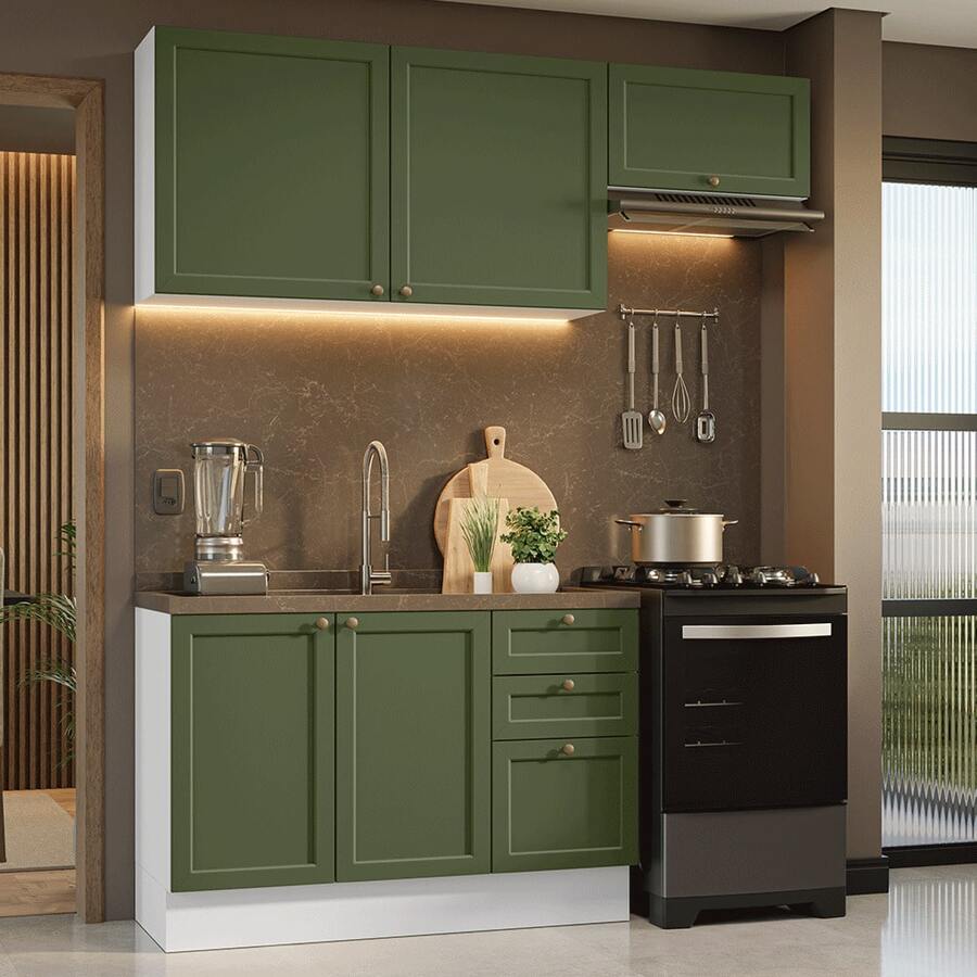 Cocina Integral Completa Modular Madesa Vik 180cm BV - Blanco y Verde - Ver 1