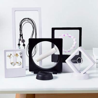 1/5个透明悬挂式首饰收纳盒，适合存放项链、手链、戒指、硬币、耳环和胸针，带弹性膜，可用作零售和个人礼品盒