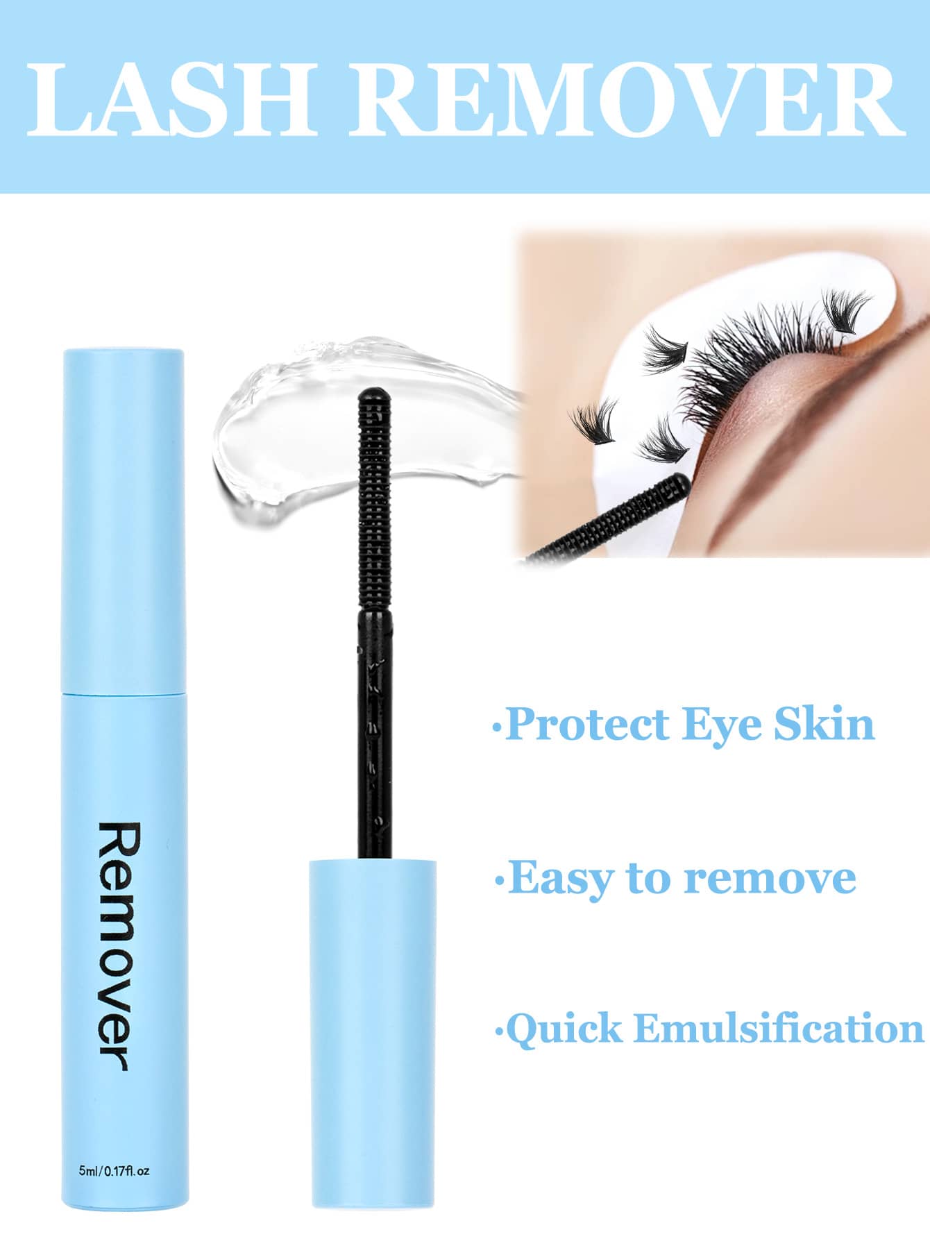 1瓶5毫升睫毛卸妆液，睫毛胶水卸妆液，DIY睫毛卸妆液，假睫毛胶水卸妆液，快速乳化，轻松卸除睫毛胶水和封层（卸妆液，5毫升），个人使用睫毛胶水卸除液 - 淺藍色 - 查看 1