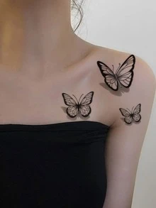 Tatuajes temporales con diseño de mariposas 3D, variados diseños de mariposas y flores, aptos para muñeca, tobillo, hombro, cuello, clavícula, pegatinas de tatuaje realistas impermeables, DIY para carnaval, San Valentín, regalos de fiesta - Multicolor - Ver 6