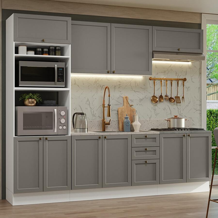Cocina Integral Completa Modular Madesa Vik 270cm BG 01 - Blanco y Gris - Ver 1