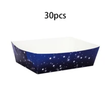 10个/30个/50个装蓝色星系主题派对纸质食物托盘，星系太空纸质食物船，适用于盛放零食、糖果、爆米花、热狗，适合宇航员主题生日派对、婴儿派对装饰 - 彩色 - 查看 7