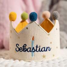 个性化一周岁生日皇冠，定制儿童名字生日皇冠，生日派对帽，棉质幼儿皇冠，个性化礼物，一周岁生日皇冠，一周岁生日礼物，一周岁生日，生日皇冠，布艺生日帽，儿童生日皇冠，幼儿生日，幼儿皇冠，宝宝一周岁生日，布艺皇冠，个性化礼物，节日礼物，圣诞礼物 - 蠟燭生日皇冠 - 查看 3