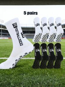 5双装足球运动袜，带硅胶防滑垫，专为足球爱好者设计——轻便、吸湿排汗、透气，适合户外活动、篮球、足球、健身、跑步 - 白色 - 查看 3