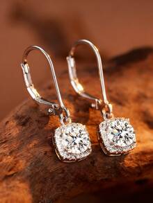 1 Pair S925 Sterling Silver Delicate Women's Micro-Inlaid Synthetic Zirconia Versatile Earrings, Elegant European And American Style Jewelry, Suitable For Engagement, Wedding, And Daily Wear - Silver - View 5