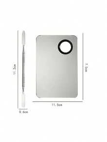 1个不锈钢化妆调色盘，指甲油混合托盘，带刮刀工具，供化妆师混合粉底液 - 銀色 - 查看 9