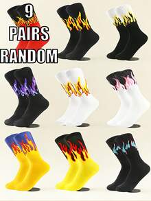 9双随机火焰图案中筒袜，可个性化定制，舒适透气 - 彩色 - 查看 6