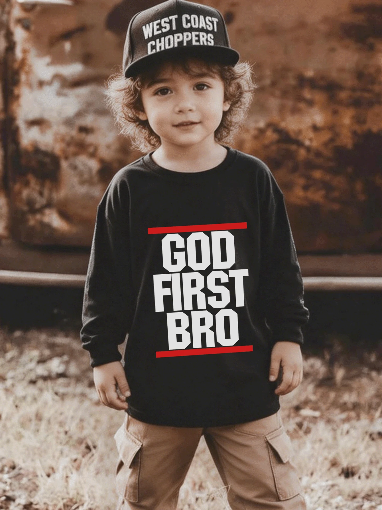 Tween Boy Street Style Cool Printed Round Neck Sweatshirt, Casual Fall/Winter Outfit - Black - View 1