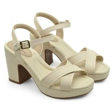Modare Women's Orthopedic Chunky Heel Sandal With Platform And 9cm High Heel. - 奶油/駱駝 - 查看 2