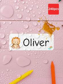 1-240 piezas Pegatinas de papelería personalizadas - Etiquetas con nombre personalizadas, pegatinas con texto personalizado, pegatinas resistentes al agua y al aceite, pegatinas transparentes, etiquetas reutilizables sin planchar, pegatinas con patrones de animales de dibujos animados, perfectas para loncheras de estudiantes, papelería - Estilo 1 - Ver 33