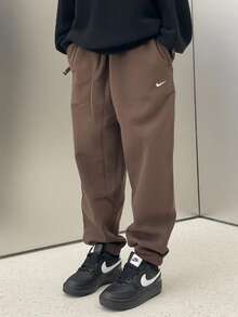 Nike Sportswear Phoenix Fleece Solid Color Lace-Up High-Waisted Wide-Leg Knit Sweatpants, Women's, Brown - Brown - View 8