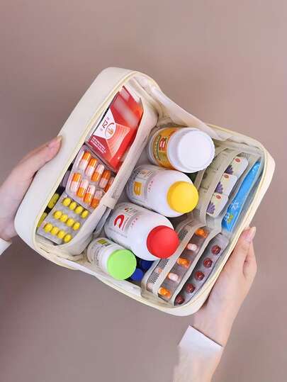 Large Medical Storage Bag, Made Of Durable Canvas, With Reinforced Zipper Closure And Organized Compartments, Suitable For Home, Travel, Hospital And Clinic Use As Heavy-Duty Medicine Organizer Bag. Label Dividers Design Suitable For Nurses, Doctors And Patients, Spacious Interior To Store Pills, Vaccines And Medical Supplies. Sturdy And Portable. (Medicine Storage Box, Medicine Bag, Medical Travel Bag, Medicine Travel Bag)