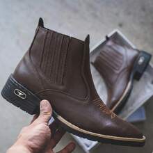 Men's Western Boots, Comfortable Country Style, Square Toe, Rodeo Style, Elastic Straps - Óxido marrón - Ver 2