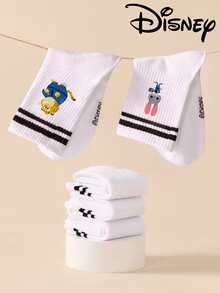 Disney 1双/5双/10双装 女士中筒袜 - 疯狂动物城图案，情侣中筒袜，双条纹运动中筒袜，百搭款式，适合日常穿着和作为节日礼物 - 彩色 - 查看 5