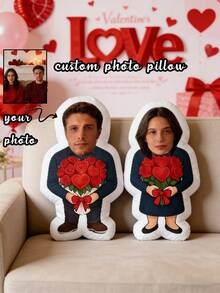 Customized Unique "I Love You" Mini Person Shaped Photo Printed Throw Pillow, Perfect Gift Choice For Valentine's Day, Halloween, Christmas, Thanksgiving, Anniversary, Lightweight, Washable, Funny, Cute, Love, Soft, Comfortable, Elegant, Simple, Custom, Personalized, Unique, Ideal Gifts For Him, Ideal Gifts For Her, Him, Her, Boyfriend, Girlfriend, Dad, Mom, Family, Friends, For Anniversaries, For Mother's Day, For Birthdays, For Valentine's Day, For Graduation, For Father's Day, For Weddings, For Housewarming, Sofa, Bed, Car, Tea Room, Bedroom, Bathroom, Living Room, Dining Room - Upload Picture Customization - View 9