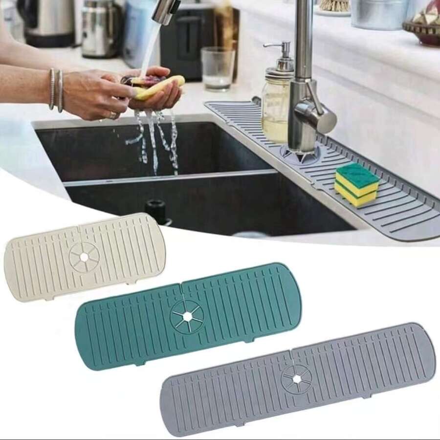 1pc Silicone Faucet Splash Pad Silicone Drainage Pad Faucet Handle Drip Splash Proof Pad Countertop Bathroom Drying Pad Kitchen Bathroom Accessories For Hotels Restaurant Kitchen - A - View 1