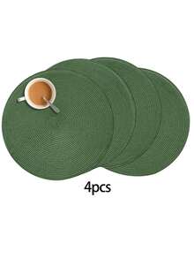 4/6pcs Olive Green PP Handwoven Placemats, Round Woven Placemats, Heat Insulation Pads, Decorative Mats, Multi-Color Options, Dining Table Mats, Wrinkle-Resistant Placemats, Suitable For Birthday, Christmas, Housewarming, Celebration Banquet, Holiday Party, Family Gathering - Olive Green - View 11