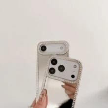 Mirror Frame Rhinestone Phone Case Compatible With IPhone 17 Pro Max/17 Pro/17/16 Pro Max/16 Pro/16/15 Pro Max/15 Pro/15/15 Plus/14 Pro Max/14 Pro/14/14 Plus/13 Pro Max/13 Pro/13/12 Pro Max/12 Pro/12 - Luxurious Premium Texture - Silver - View 3