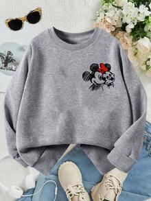 Disney Long-Sleeved Top, Single-Sided Cartoon Print, Children's Long-Sleeved Round-Neck Pullovers, Elastic Fabric, Autumn And Winter Casual Wear, Warm And Not Stuffy, Available In Multiple Colors, Is The Best Choice For Children's Gifts - 灰色 - 查看 3