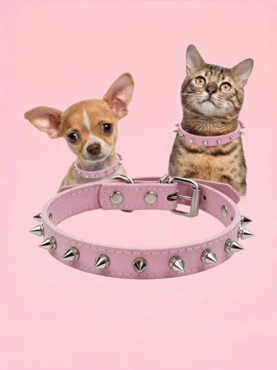 宠物用品朋克风PU多色狗项圈，适合中小型犬