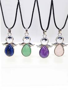 1 pieza Colgante de alas de ángel con ópalo, amatista y gotas de agua sintéticas - Perfecto para manualidades de joyería, collares y pulseras - 1 ángel - Ver 2