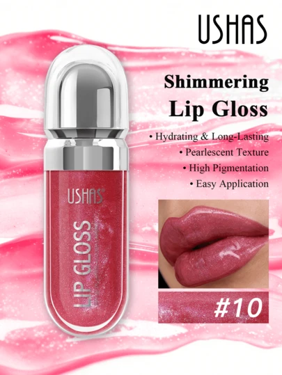  USHAS Skimrande Pearl Gloss Läppglans, Närande & Slät Textur Mirror Finish Läppfärg, Långvarig & Lätt att Applicera, Snabbtorkande & Icke-klibbig, Glittrande Flytande Läppstift, Lämplig För Fest, Högtid Och Vardagsmak, Jul, Alla Hjärtans Dag Gåva
