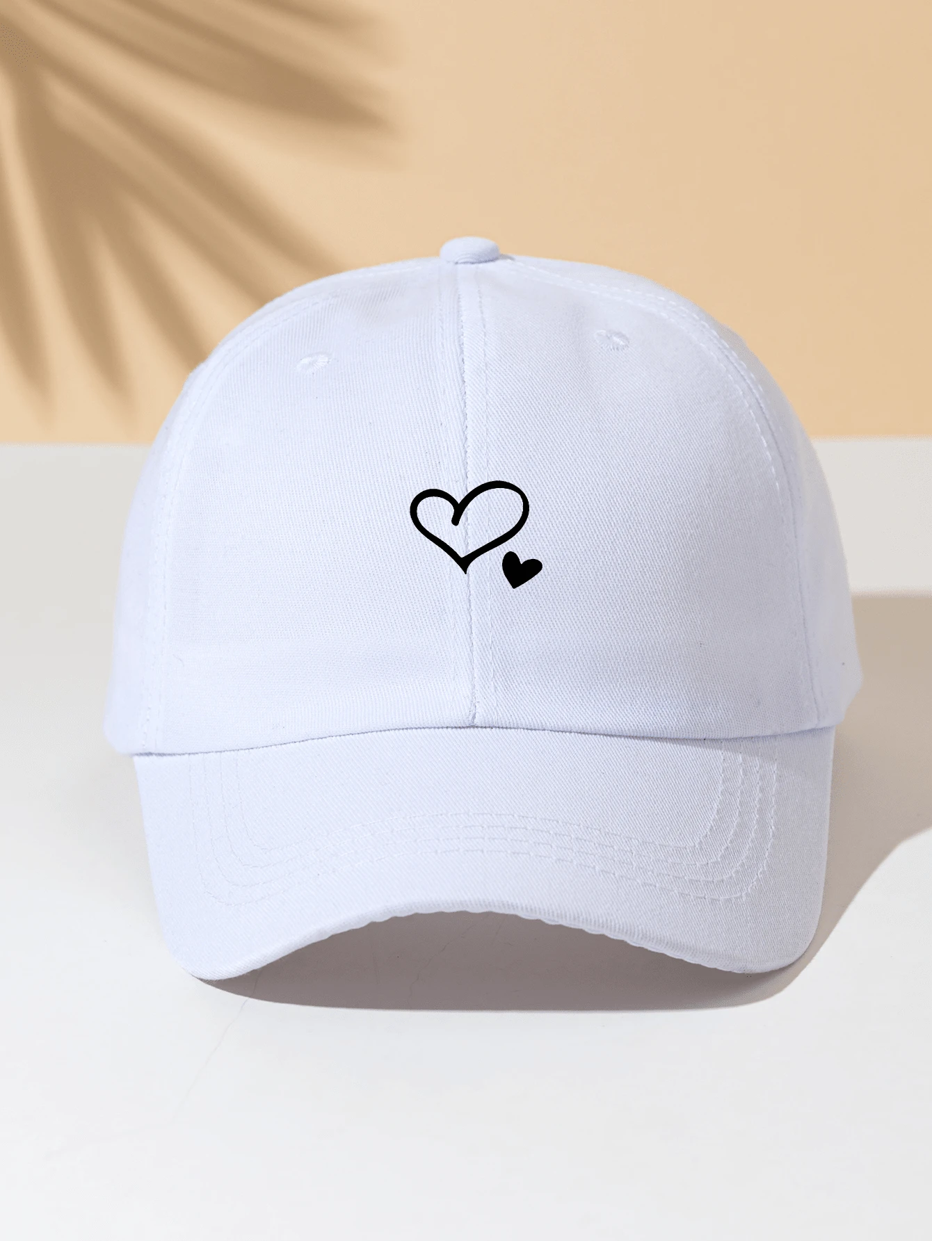 1pc White Baseball Cap With 2 Heart Designs, Unisex Outdoor Sun Hat, Essential Item - White - View 1