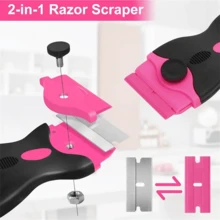 1 Set Multi-Functional Scraper Knife, Includes 1 Pink Dual-Head Scraper, 10 Metal Blades, 10 Plastic Blades. Suitable For Floor Cleaning, Glass Sticker Removal, Kitchen Decontamination, Beauty Crevice Construction, Home Decor, Outdoor Advertising, And More. An Essential Cleaning Tool For Households And Professionals. - Pink - View 7