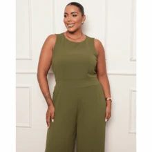 Women's Plus Size Long Elegant Formal Jumpsuit Duna - Màu xanh Ô liu - Xem 2