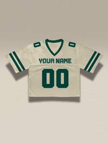 Áo nỉ nữ crop top bóng đá màu be tùy chỉnh, in tên thành phố và số/tên cá nhân, thiết kế trễ vai, phong cách đường phố, có thể tùy chỉnh, giao hàng nhanh. - Màu be - Xem 3