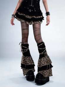1双亚文化反乌托邦风格多巴胺艺术图案豹纹系带修身腿套，女士圣诞礼物 - 豹紋 - 查看 3
