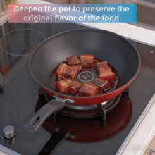 Diamond Nonstick Wok, Suitable For Home Use, Electric Induction Cooktop, Gas Stove, Stir-Fry Pan, Pancake Griddle, Steak Pan, Compatible With Electric Induction Cooktop And Gas Stove - Red - View 4