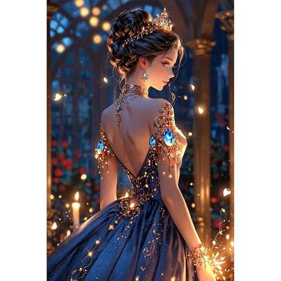 5D Round Diamond Painting Kit, Cartoon Princess, Full Diamond Painting, Round Diamond Painting Set, Handmade Home Office Wall Decor Gift