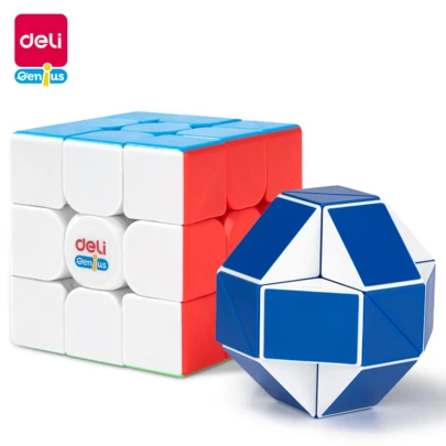 DELI 74514 Rubiks kub och linjal, ABS, rundade hörn för att förhindra repor, oändligt roligt för föräldra-barn-interaktion, pedagogiskt leksaksset på nybörjarnivå för pojkar och flickor.