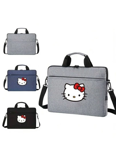  1pc Sanrio Hello Kitty 14-Inch Laptop Bag, Black Nylon Waterproof Briefcase With Embroidery Detail, Portable Shoulder & Handheld Computer Bag - Perfect Commute & Back-To-School Gift For Girls & Sanrio Fans