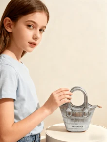 Kids Mini Handbag, Shiny Stone Texture Tote Bag, Lipstick Pouch, Girls Princess Small Purse, Holiday Gift, Fashionable Little Girl Bag, Coin Purse, Lipstick Case, Gold/Silver/White - Multicolor - View 10