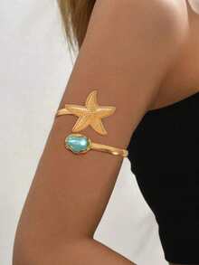 1pc Women's Fashion New Starfish Bracelet, Open Baroque Pearl Style Bracelet, Suitable For Beach, Party, Wedding, Vacation, Music Festival And Other Occasions, Can Be Used As A Gift - Gold - View 1