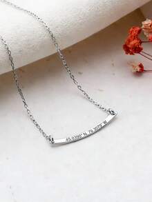 Colar personalizado com barra curva requintada (1 peça), colar com nome personalizado, colar com nome e coordenadas personalizáveis, colar para casal, colar minimalista, colar feminino, presente para o Dia dos Namorados, colar personalizado com data para o Dia das Mães, ideal para uso diário e presentes em datas comemorativas, presente personalizado para o Ramadã. - Multicolorido - Ver 11