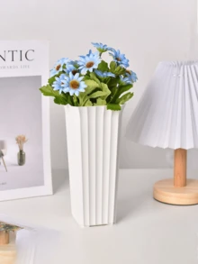 现代风格黑白竖条纹塑料花瓶 - 圆柱形植物盆，适用于家居装饰、客厅桌面摆件，无需用电，单支装，黑白竖条纹设计，是客厅桌面装饰的理想之选。 - 均碼 - 查看 6