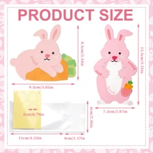 20套复活节礼品袋，附赠兔子贺卡；50张粉色兔子棒棒糖纸卡；可爱复活节兔子玻璃纸袋和棒棒糖装饰，适用于复活节、生日、婚礼派对包装袋及礼品用品 - 彩色 - 查看 2
