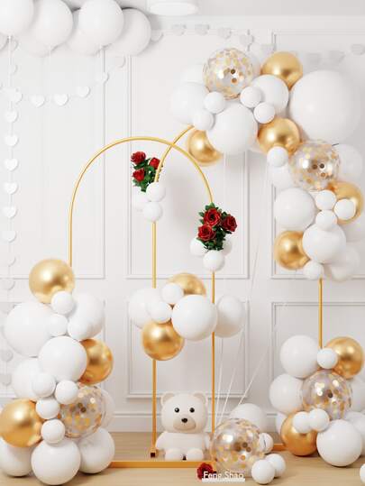 Kit d'arche de ballons blancs et dorés avec support, 151 ballons blancs mats métallisés dorés et confettis, avec support doré métallisé de 1,80 m à 1,95 m. Décoration idéale pour mariages, fiançailles, anniversaires, fêtes prénuptiales, révélations de genre, anniversaires de mariage, remises de diplômes, fêtes du Nouvel An.