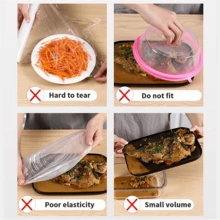 Disposable Food Covers (100pcs), PE Material, Elastic, Sealed, Suitable For Leftovers/Fruit, Kitchen Storage. - Clear - View 10
