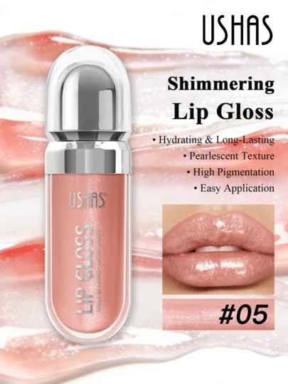  USHAS Shimmering Pearl Gloss Lip Gloss, Nourishing & Smooth Texture Mirror Finish Lip Tint, Long-Lasting & Easy To Apply, Quick-Drying & Non-Sticky, Sparkling Liquid Lipstick, Suitable For Party, Holiday And Daily Makeup, Christmas, Valentine's Day Gift