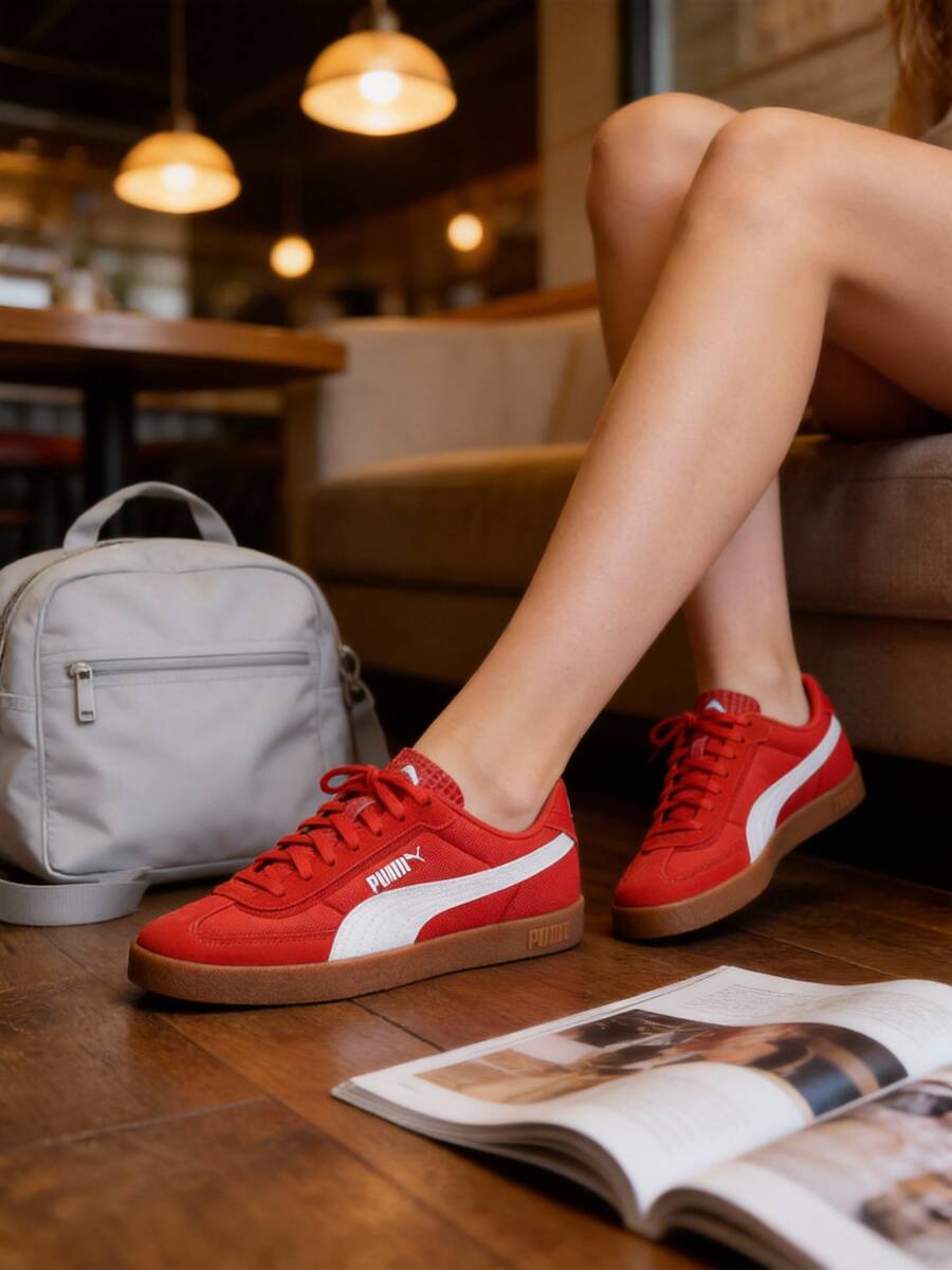 Giày thể thao Puma Club II Era The Stands Unisex, kiểu dáng thường ngày thoải mái, giày thể thao cổ điển dành cho học sinh, hoạt động ngoài trời, đi làm, giày trượt ván cổ thấp, 406065-03 - Màu đỏ táo kẹo - Puma Trắng - Xem 1