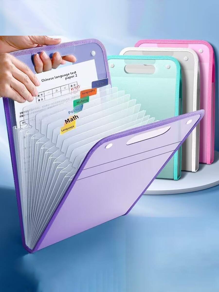 13-Pocket Accordion File Folder - A4 Size Portable Vertical Folding Organizer With Divider Tabs, Ideal For School, Office, Students And Professionals. Essential File Management Tool. Made Of High-Transparent Waterproof Material. Expandable Multi-Function File Bag. Must-Have For Back To School Season. - Multicolor - View 1