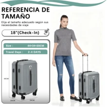 Maleta Rígida 18" con 4 Ruedas Giratorias 360°, Candado Integrado y Gran Capacidad - Equipaje de Cabina para un Viaje sin Esfuerzo - Plateado - Ver 2
