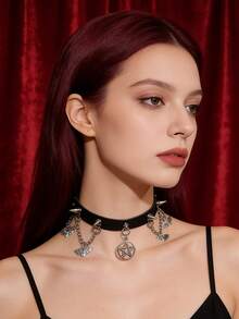 1PC Women Leather Choker Fashion Belts Style Choker Punk Jewelry With Chains Clavicle Choker Rock Neck Chain Bride Jewelry - Black - View 4